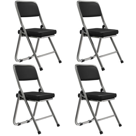 Juego de 4 Cómoda sillas Plegables de Cuero Negro