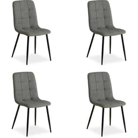 Juego de 4 cómodas y modernas sillas de cocina comedor en tela gris con patas de metal negro CDS06201