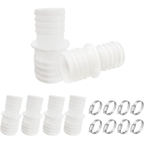 Juego de 4 conectores para manguera de piscina de 32 mm o 38 mm - Con abrazaderas de acero inoxidable - Doble extremo de plástico para conexión a bomba y válvula de cierre
