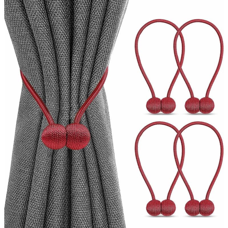 

Juego de 4 corbatas de cortina, corbatas de cortina magnéticas, hebilla de cortinas trenzadas magnéticas para decoración de oficina en casa (rojo)