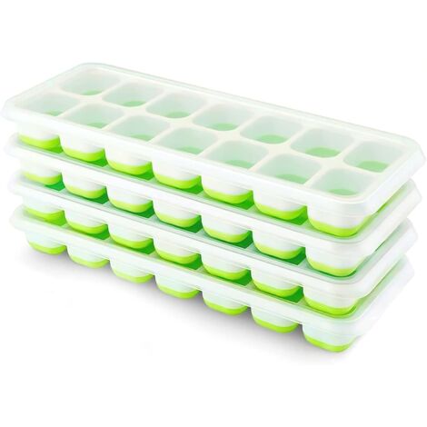 Juego de 4 cubiteras de silicona con tapa, cubiteras cuadradas fáciles de extraer (verdes)