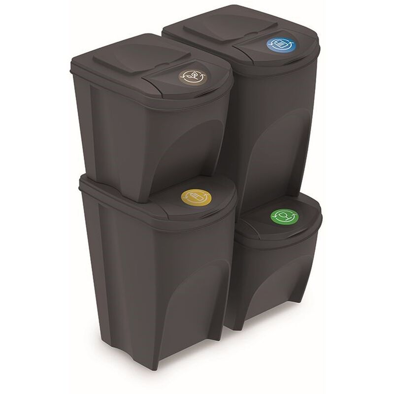 

Juego de 4 cubos de reciclaje (2x35L y 2x25L) Sortibox de plastico en color antracita - Prosperplast