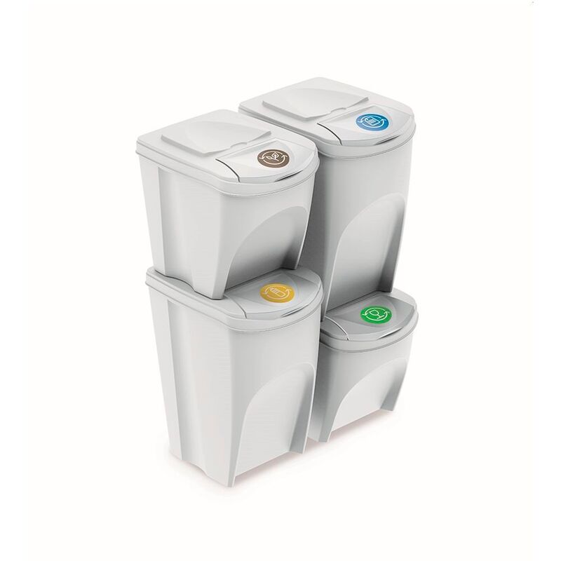

Juego de 4 cubos de reciclaje (2x35L y 2x25L) Sortibox de plastico en color blanco - Prosperplast