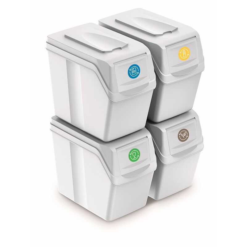 

Juego de 4 cubos de reciclaje 80L Prosperplast Sortibox de plastico en color blanco