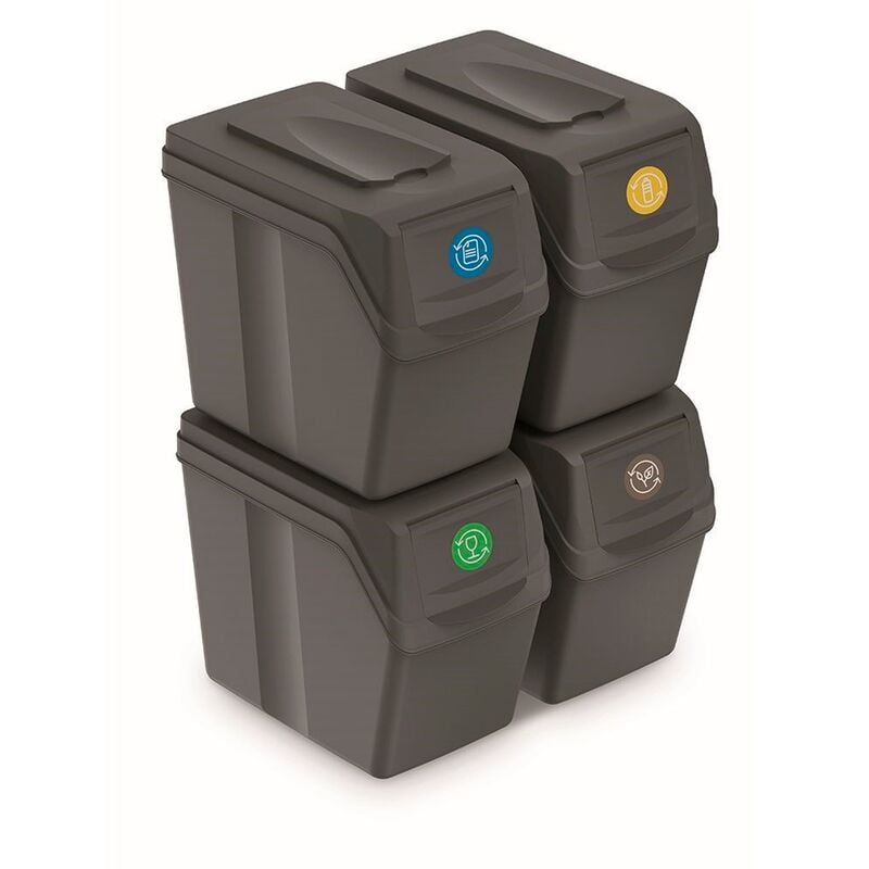 

Juego de 4 cubos de reciclaje 80L Sortibox de plastico en color gris - Prosperplast