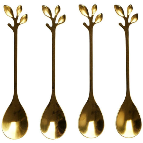 Juego de 4 cucharas de hoja de oro, acero inoxidable, DECORATIVAS