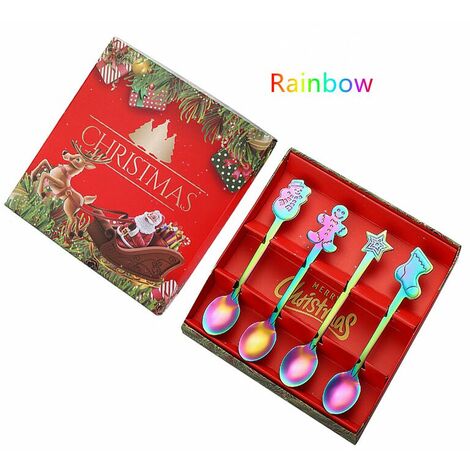 Juego de 4 cucharas Latte Macchiato de 5.0 in, cucharas de helado para postres y tartas, cucharas navideñas pequeñas creativas, cucharas largas para cócteles y postres, acero inoxidable pulido, aptas