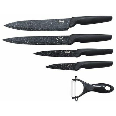 JUEGO DE 4 CUCHILLOS + PELADOR Caractere ACERO NEGRO CON RECUBRIMIENTO