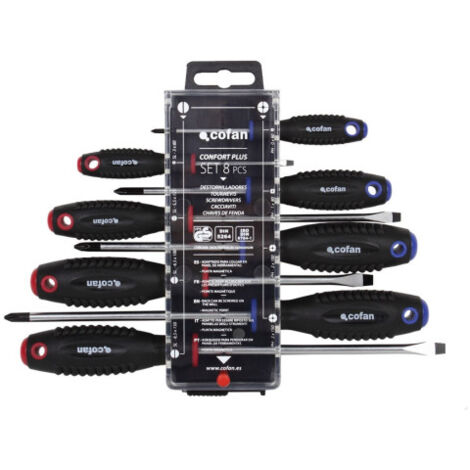 Juego de 4 destornilladores planos y 4 destornilladores Phillips Modelo Comfort plus En estuche especial 09506501