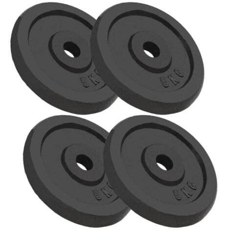 Juego De 4 Discos De Pesas Para Mancuernas 5 Kg Hierro Fundido Barra F 30 Mm Color Negro -