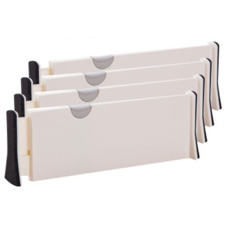Juego de 4 divisores de cajones de plástico ajustables para cocina, dormitorio, tocador, armario, almacenamiento de oficina (corto 28,3-44 cm)