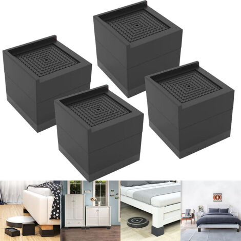 Juego de 4 elevadores de cama, bloques de elevación de muebles, zancos resistentes de 3 pulgadas para cama, sofá, escritorio, elevadores de piernas
