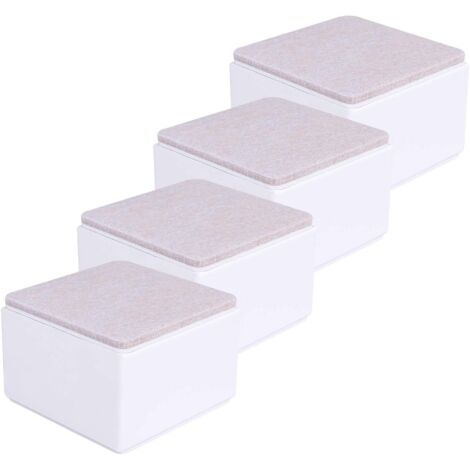 Juego de 4 elevadores de muebles de acero al carbono, 5 cm de alto, elevadores de cama de 8 cm de alto, elevadores de muebles (cuadrados blancos)