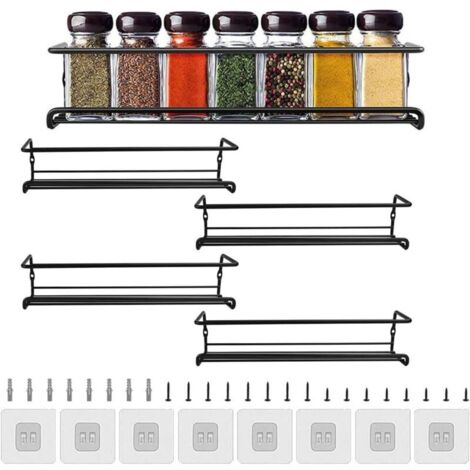 Juego de 4 especieros de cocina, estante de almacenamiento de pared, sin taladros, para ducha, baño y balcón, 29 x 6 x 6 cm