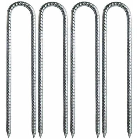 Juego de 4 estacas de tierra en forma de U, de acero galvanizado de alta resistencia para trampolines, tiendas de campaña y jardines.