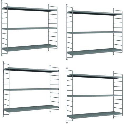 Juego de 4 estantes de pared de acero 50 x 60 x 15 cm azul grisáceo 030009873