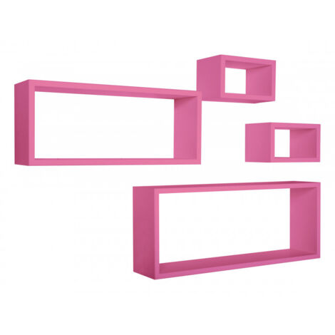 Juego de 4 estantes de pared, mueble de pared para baño, estante de pared, color fucsia, 75x30 p15,5 cm, 60x25 p15,5 cm y 2 x 25x15 p15,5 cm - Merlino