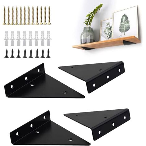Juego de 4 estantes de pared, soportes triangulares, invisibles, soporte para estantes, soporte para estantes de alta resistencia, soportes metálicos, soportes para estantes flotantes, para oficina y