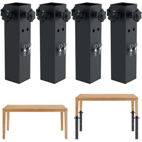 Juego de 4 extensiones para patas de mesas plegables, 2 alturas/niveles ajustables, elevadores cuadrados de metal para patas rectas cuadradas, eleva la altura de la mesa.