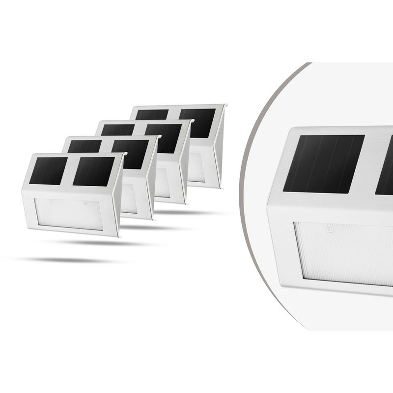 

Juego de 4 Focos Solares LED Impermeables, color Gris, Acero Inoxidable, 140 x 95 mm