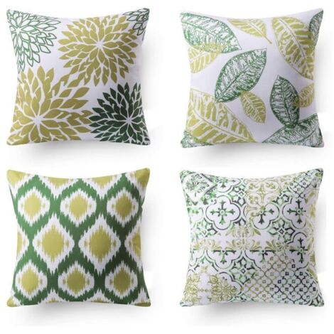 Juego de 4 fundas de almohada decorativas 40x40cm, funda de almohada de lino verde, funda de almohada con estampado geométrico, funda de almohada decorativa para el hogar