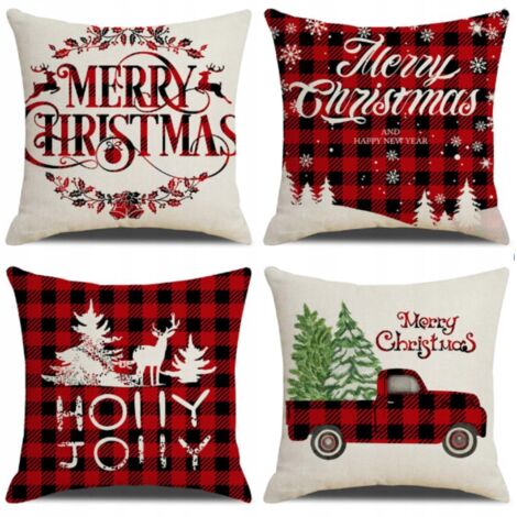 Juego de 4 fundas de almohada navideñas decorativas, 45 x 45 cm [P-Z7]