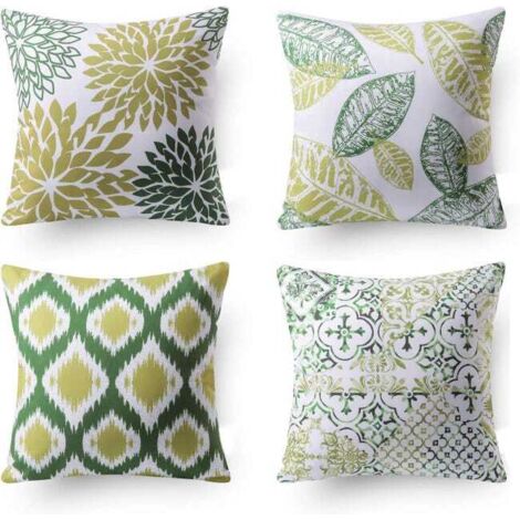 Juego de 4 fundas de cojín decorativas de 40x40 cm, funda de cojín de lino verde con estampado geométrico, funda de cojín decorativa para el