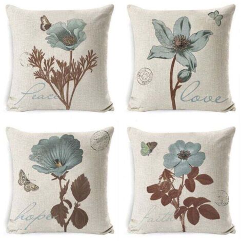 Juego de 4 fundas de cojín impermeables para sofá con estampado floral azul clásico de 45 x 45 cm para patio, jardín, sala de estar y dormitorio.