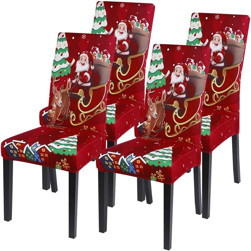 

Juego de 4 fundas para sillas de comedor navideñas, fundas para sillas elásticas de Navidad Parsons, protector de asiento, funda lavable de licra