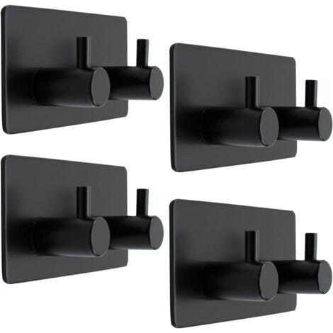 Juego de 4 ganchos autoadhesivos de acero inoxidable resistentes al agua para baños, toallas, sombreros, abrigos, dormitorios, ganchos resistentes para puertas (negro mate) 2 ganchos (paquete de 4)