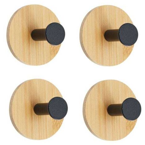 Juego de 4 ganchos creativos de madera maciza sin necesidad de taladrar, ganchos para ropa de entrada, gancho redondo individual negro