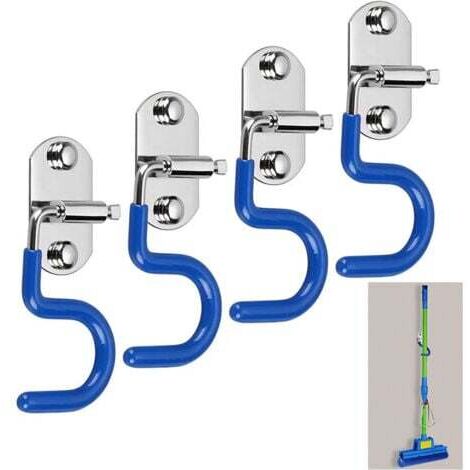 Juego de 4 ganchos de almacenamiento, organizador de garaje, prácticos soportes de pared, soporte para trapeador y escoba, organizador de herramientas de limpieza, acero inoxidable resistente para her