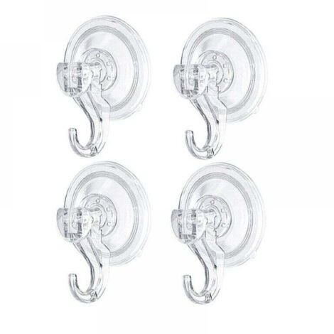 Juego de 4 ganchos de pared con ventosa, toallero para baño, gancho para albornoz, porta paños de cocina, herramienta de cocina/oficina, plástico transparente, soporte potente, blanco