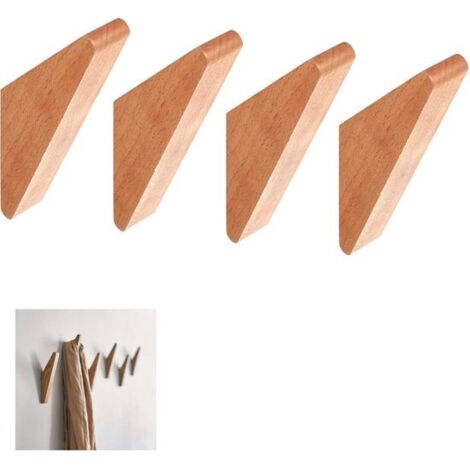 Juego de 4 ganchos de pared de madera estilo vintage - Ganchos para colgar ropa, abrigos, sombreros y toallas en la entrada - Tornillos incluidos - 14,2 x 2 x 4,4 cm - Teca