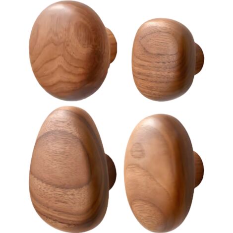 Juego de 4 ganchos de pared de madera maciza. Ganchos de diseño para colgar chaquetas, bolsos y toallas. Ideales para recibidores, baños y dormitorios.