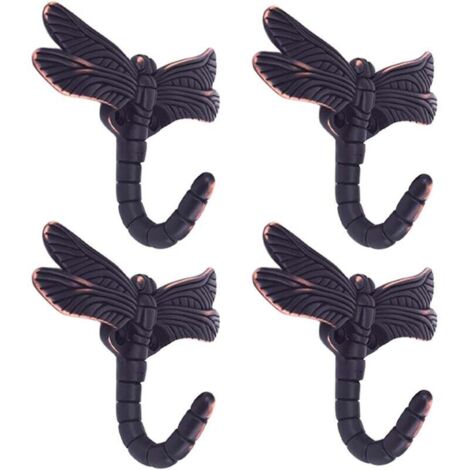 Juego de 4 ganchos Lcyolada con forma de libélula para abrigos, toallas, bolsos y ropa. Acabado en bronce cepillado.
