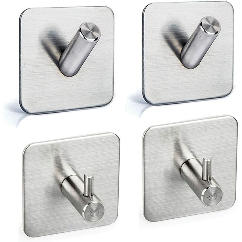 

Juego de 4 ganchos multifuncionales de acero inoxidable con adhesivo 3M - Gancho para puerta de gabinete de puerta de dormitorio de baño de cocina