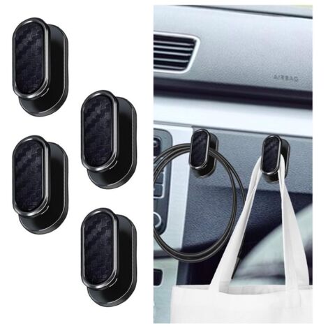 Juego de 4 ganchos negros para coche, mini ganchos adhesivos de alta resistencia para el asiento trasero (fibra de carbono)
