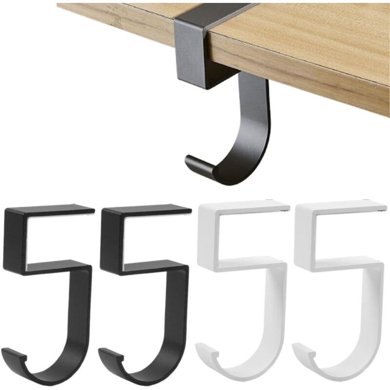 Juego de 4 ganchos para bolsos, ganchos de mesa para oficina, restaurante y bar (negro, blanco), ganchos de mesa portátiles de aluminio, ganchos para