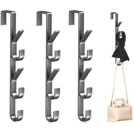Juego de 4 ganchos para puerta - 5 ganchos, perchas multiusos, ganchos de almacenamiento vertical para ropa y sombreros, gris plomo