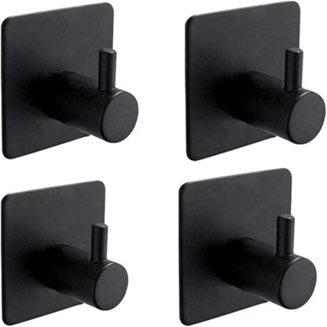 Juego de 4 ganchos para toallas, acero inoxidable, con fijación mediante tira autoadhesiva, color negro