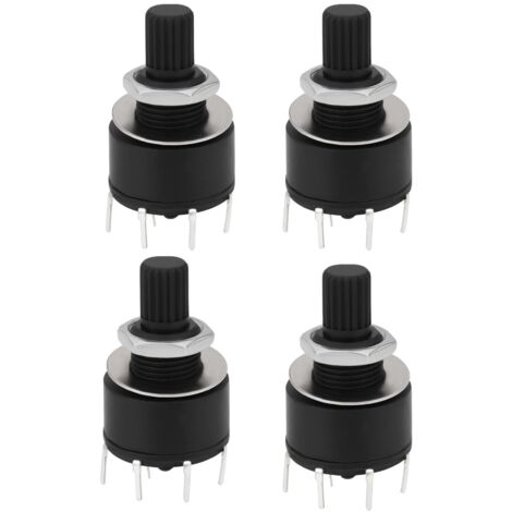 Juego de 4 interruptores rotativos de 2 polos y 3 posiciones, de 16 mm, con arandela y tuerca de plástico - Longitud del mango: 15 mm - Negro RS16