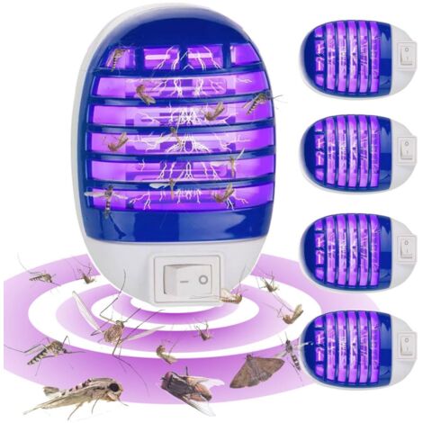 Juego de 4 lámparas antimosquitos para interiores, lámpara antimosquitos ultravioleta, lámpara antimosquitos azul, adecuada para cocina, dormitorio y restaurante.