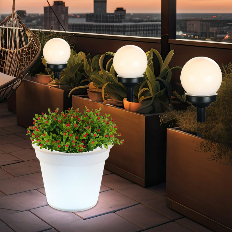 

Juego de 4 lámparas LED con luces solares, macetas, iluminación al aire libre, jardín, decoración, bola, clavija de tierra, lámparas