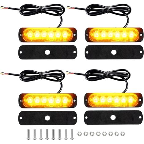 Juego de 4 luces estroboscópicas LED ámbar de penetración, 12V/24V, luces estroboscópicas de advertencia de freno con 6 LED, barra de luz LED impermeable IP65 para vehículos todoterreno/furgonetas/emb