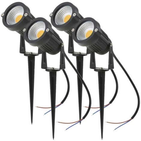 Juego de 4 luces LED COB de 5W AC/DC 12V IP65 500LM para jardín, luz blanca cálida.