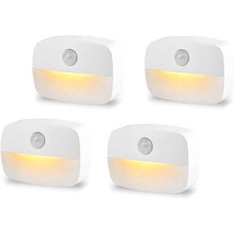 Juego de 4 luces nocturnas de interior con detector de movimiento, funcionan con pilas 3A, para armario, escaleras, pasillo, cocina, dormitorio.