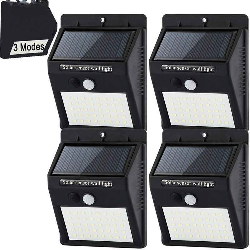 

Juego de 4 luces solares de pared para exteriores con 30 LED de inducción inalámbrica de 3-5 m para jardín, garaje, balcón (luz de un solo lado)