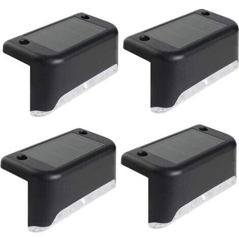 Juego de 4 luces solares, lámparas solares LED para exteriores, luces solares para jardín, luz blanca impermeable, decoración para escaleras, puente, peldaños, valla, patio, terraza, camino [Clase