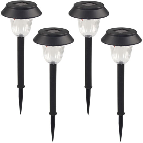Juego de 4 luces solares LED de luz blanca cálida para jardín, ideales para caminos, decoración de jardines e iluminación paisajística para patios, céspedes y entradas de vehículos.
